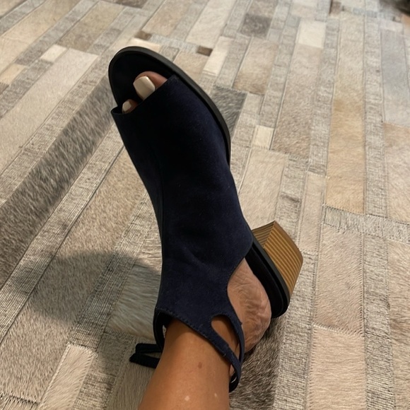 Navy Suede Peep Toe & Heel Sandals - Picture 4 of 6